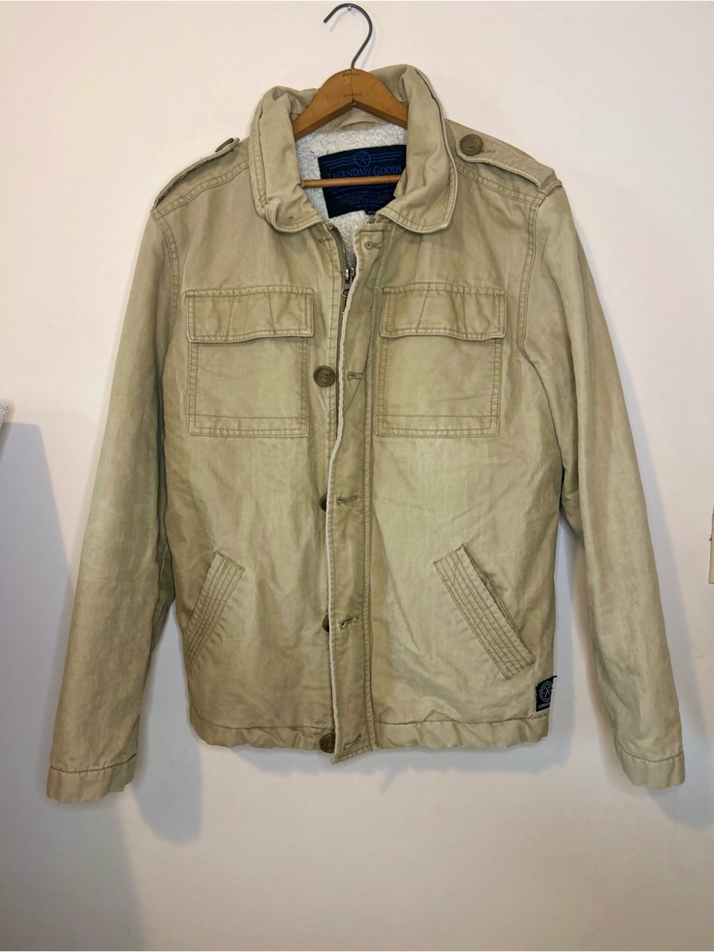 Legendary Goods Men's Sherpa Lined Canvas Field Jacket Beige Size L, AS IS